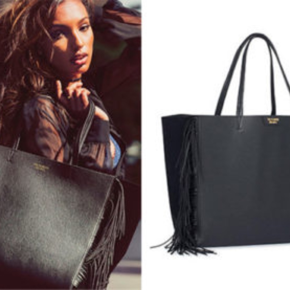 NWOT Victoria's Secret Black Leather Fringe Tote